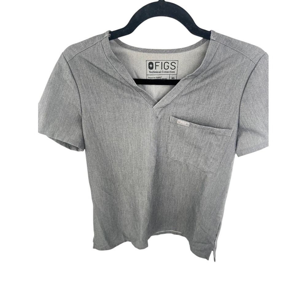 FIGS Technical Collection Catarina V-Neck Scrub Top Heather Grey Womens XS